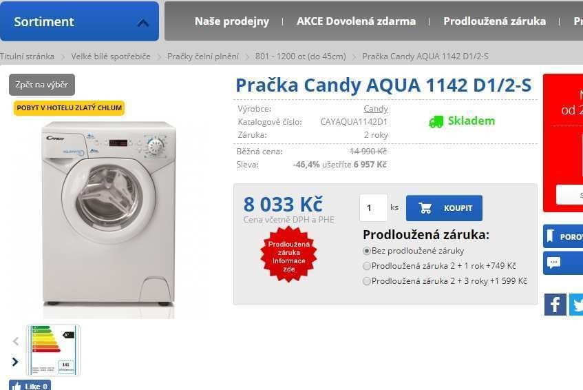 Malá pračka Candy, 4kg, 1100 ot., A+