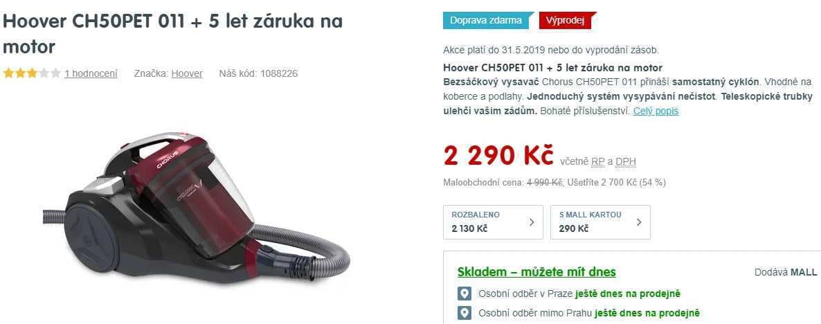 Bezsáčkový vysavač Hoover, cyklón