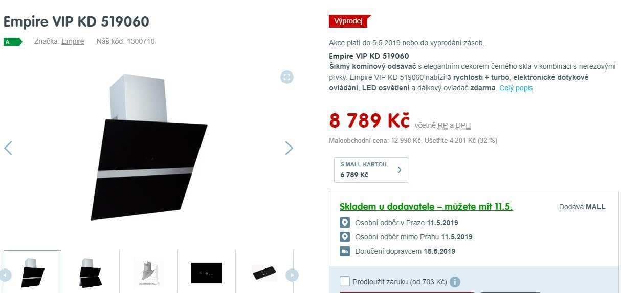 Komínový odsavač ke zdi Cata Empire, 822m