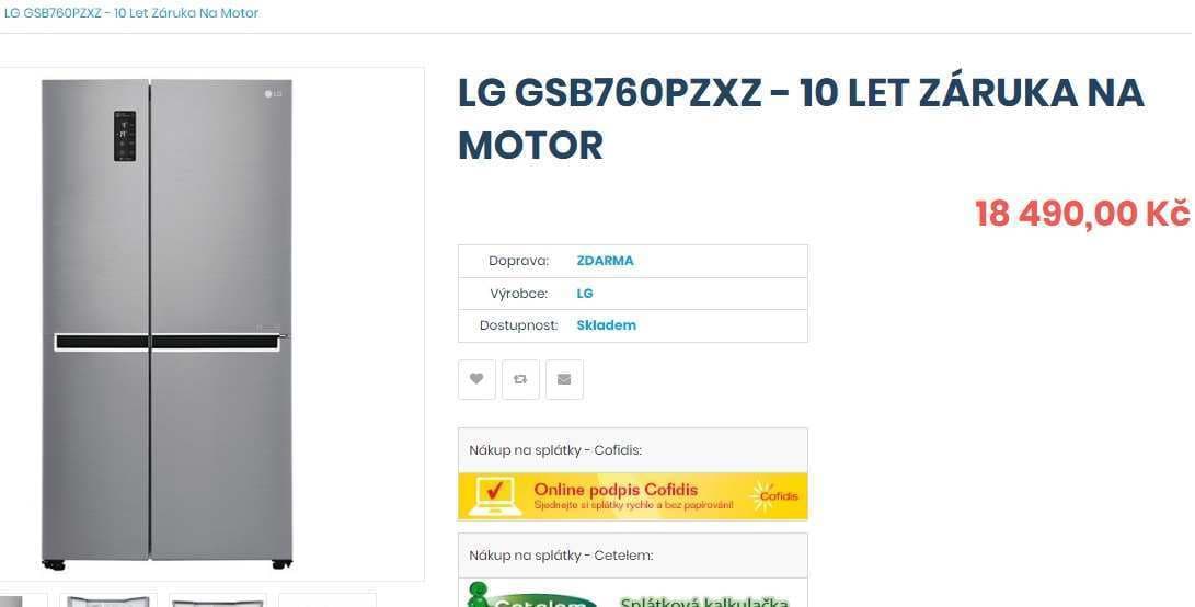 Americká lednice LG, no frost, A++, NFC