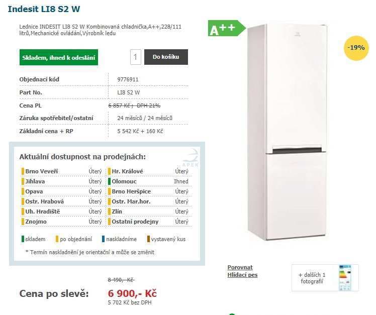 Lednice Indesit, A++, 189cm