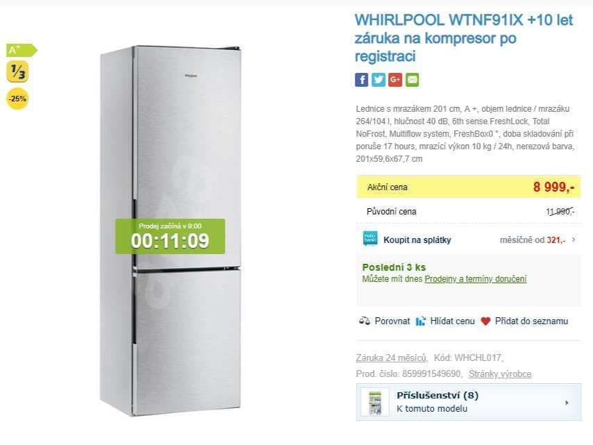 Whirlpool, no frost, A+, 201cm