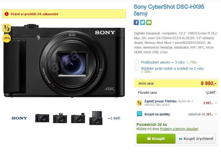 SONY HX95, 18,2MPx, 28x zoom, Wifi