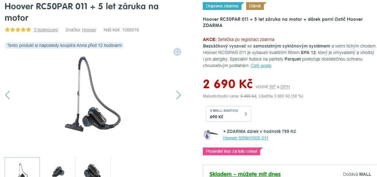 Bezsáčkový cyklonový vysavač Hoover Reactive