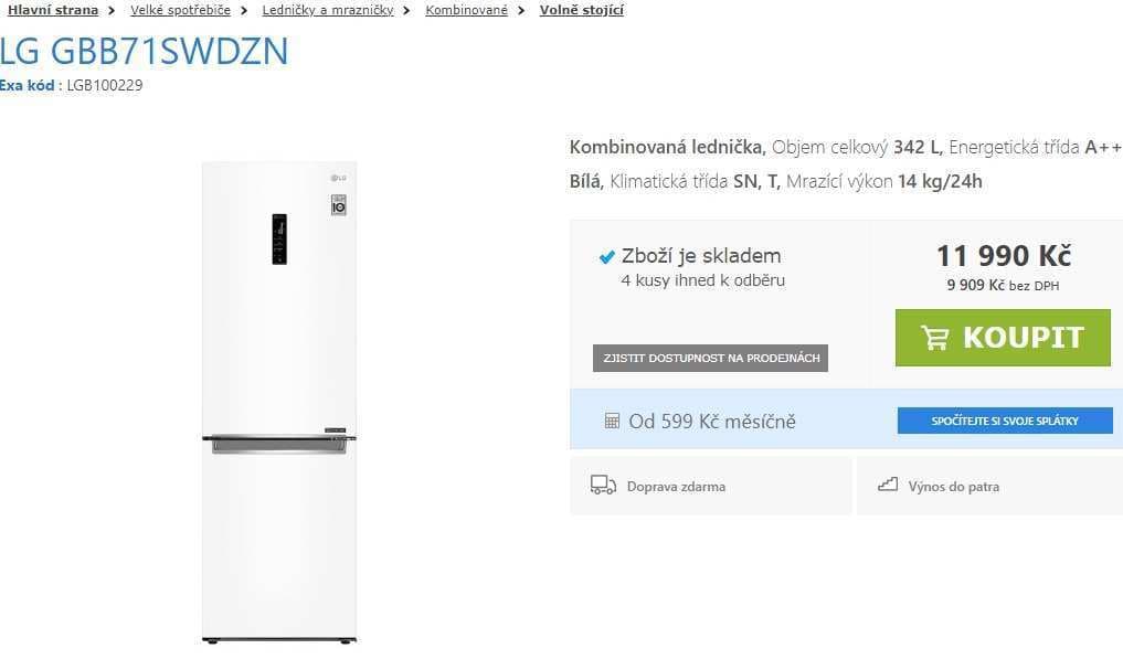 Lednice LG, total no frost, A++, 186cm
