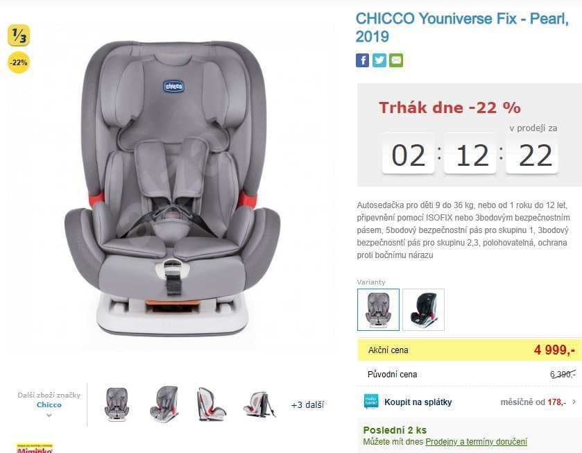 Autosedačka Chicco, 9-36kg, isofix x pásy