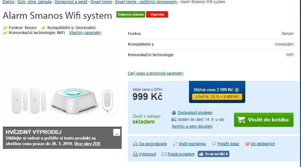 Domovní alarm Smanos Wifi + čidla