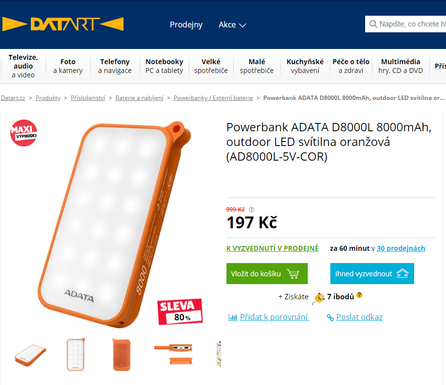 Powerbanka / LED svítilna ADATA 8000 mAh