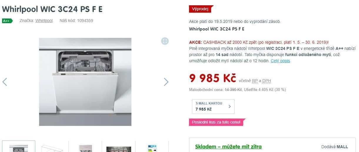 Myčka Whirlpool, 14 sad, A++, 6 smysl