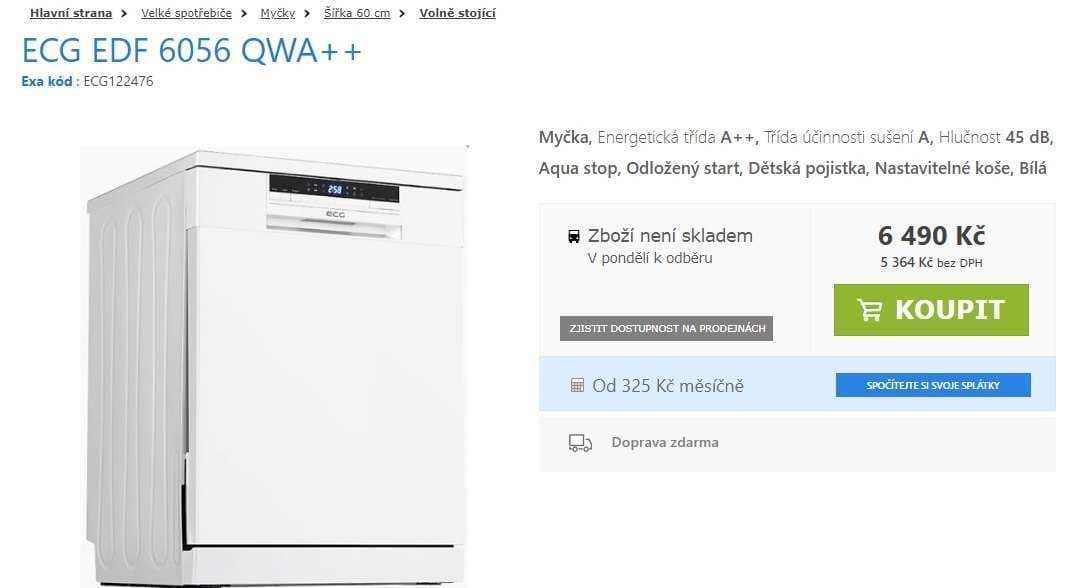 Myčka ECG, 14 sad, A++, 6 prog.