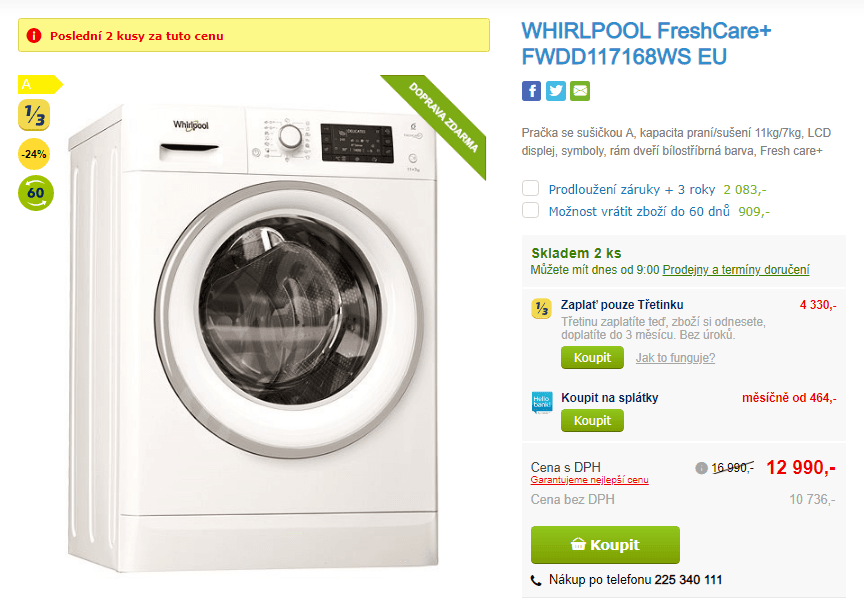 Pračka se sušičkou Whirlpool, 11/7kg, 1600 otáček