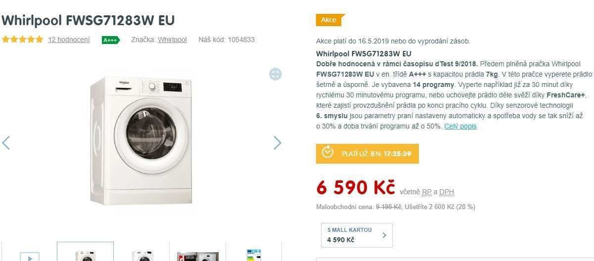 Pračka Whirlpool, 7kg, 1200 ot., A+++, 43cm