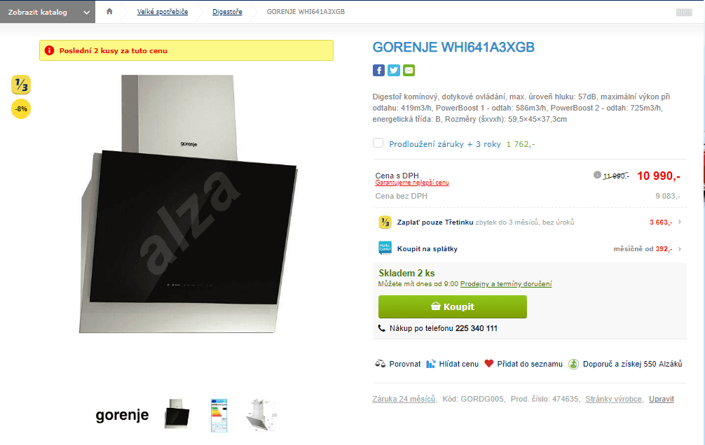 Komínová digestoř Gorenje, 419m