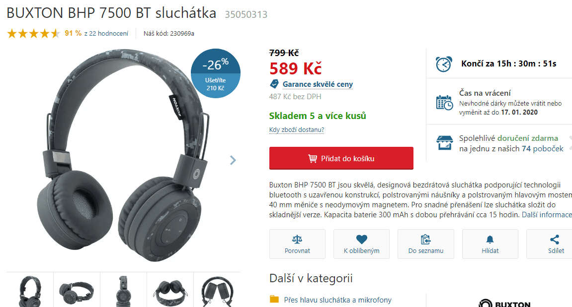 Bezdrátová sluchátka Buxton 7500