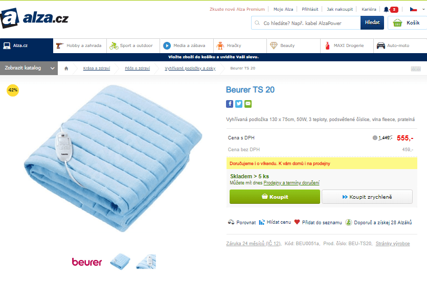 Vyhřívaná podložka Beurer 130 x 75cm