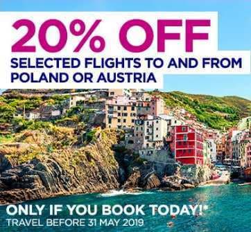Sleva 20% na všechny lety z a do AT a PL