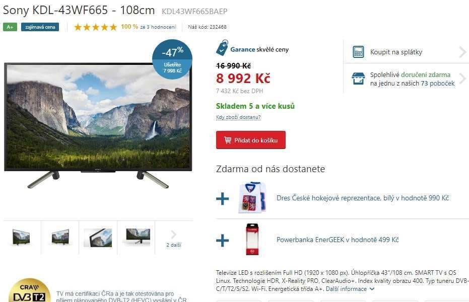 Full HD LED TV, Smart, HDR, 108cm, SONY
