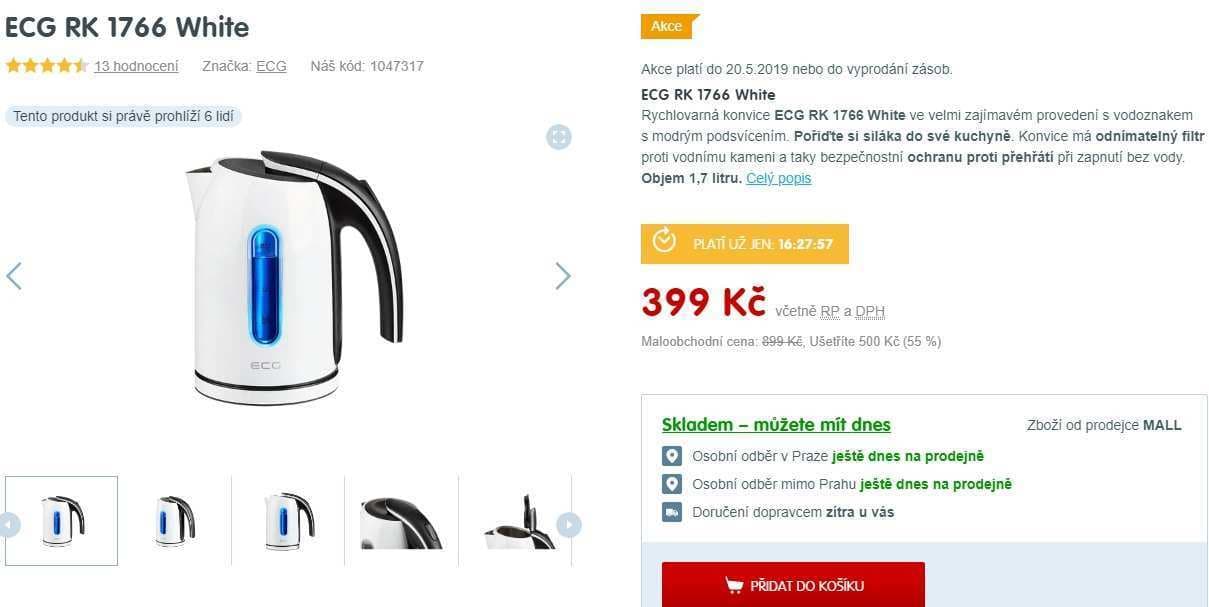Rychlovarná konvice ECG, 1,7 litru
