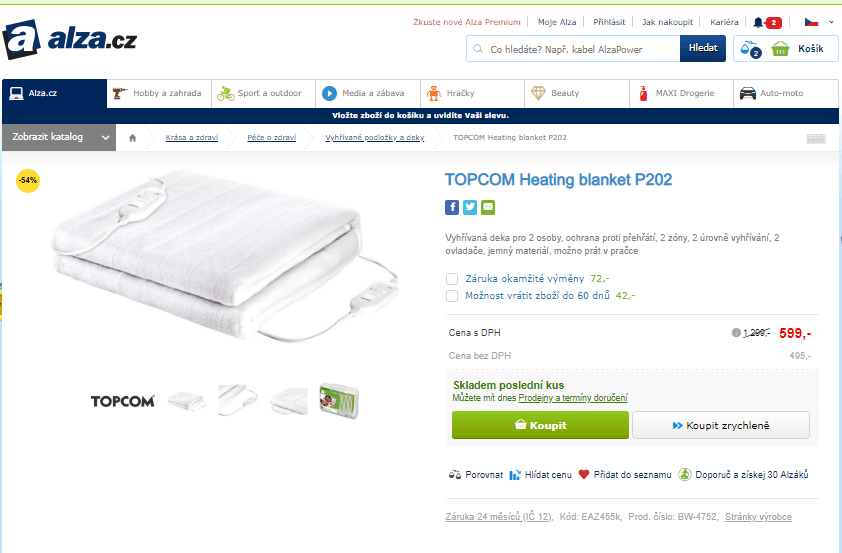 Vyhřívaná deka pro 2 osoby Topcom