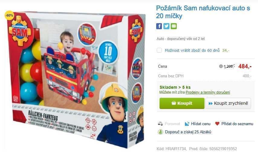 Herní autíčko Požárník Sam, 20 míčků