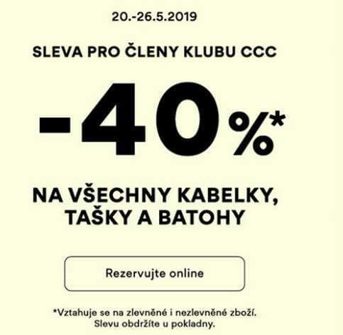 Sleva 40% na  kabelky, tašky, batohy...