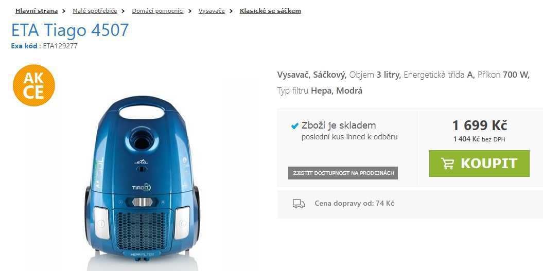 Sáčkový vysavač ETA Tiago 4507