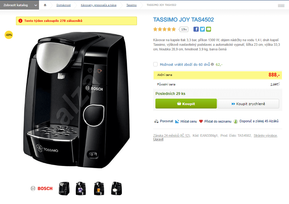Kávovar na kapsle TASSIMO JOY TAS4502 