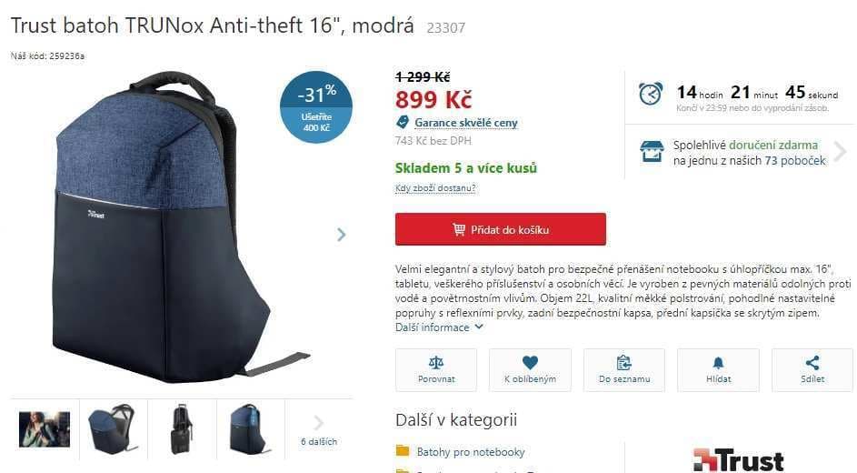 Batoh Trust TRUNox Anti-theft 16"