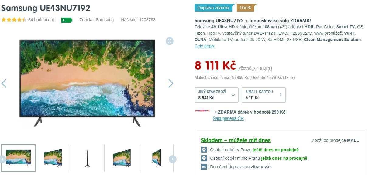 Ultra HD Smart TV, HDR, 108cm, Samsung