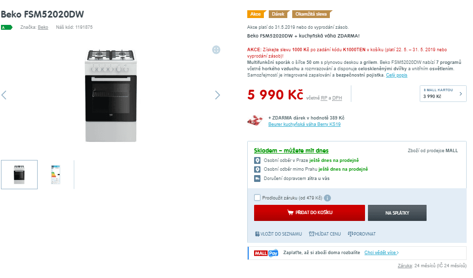 Kombinovaný sporák Beko, horký vzduch, gril