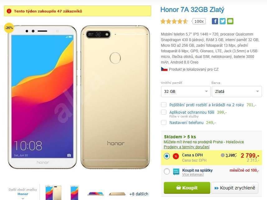 Honor 7A, 8x 1,4GHz, 3GB RAM, 5,7"