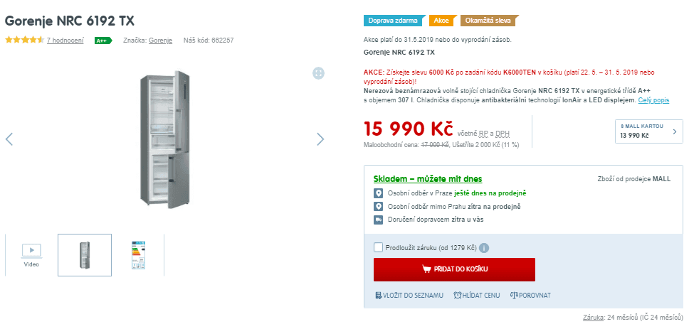 Komb. lednice Gorenje, A++, 185cm, nerez