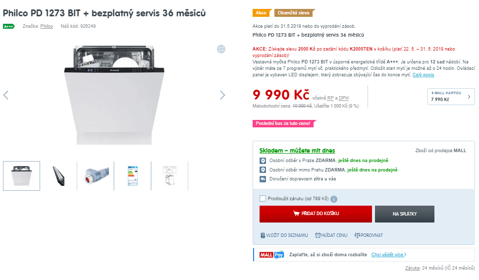Vestavná myčka Philco, A+++, 12 sad