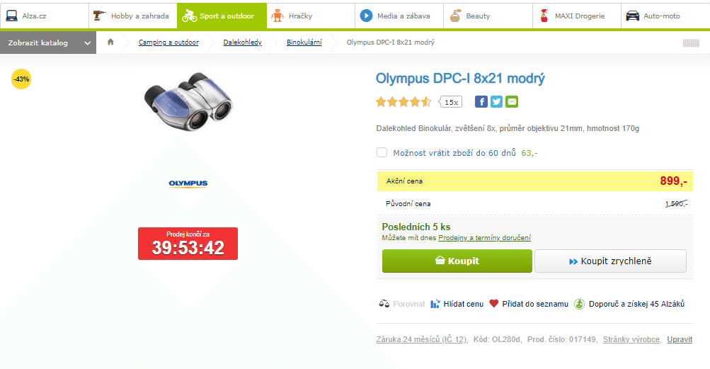 Dalekohled Olympus DPC-I 8x21