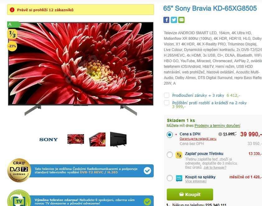 4K Smart TV, HDR, 164cm, SONY