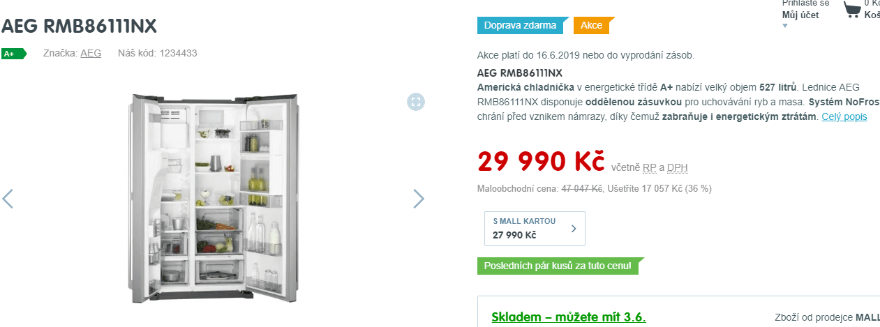 Americká lednice AEG, bar, voda, dotyk
