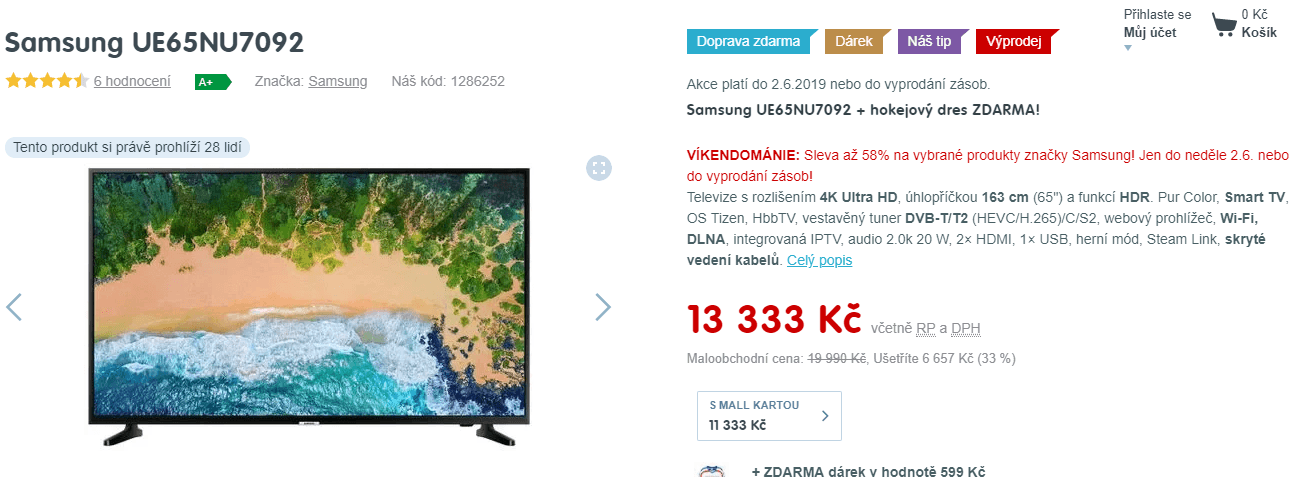 Ultra HD Smart TV, HDR, 163cm, Samsung