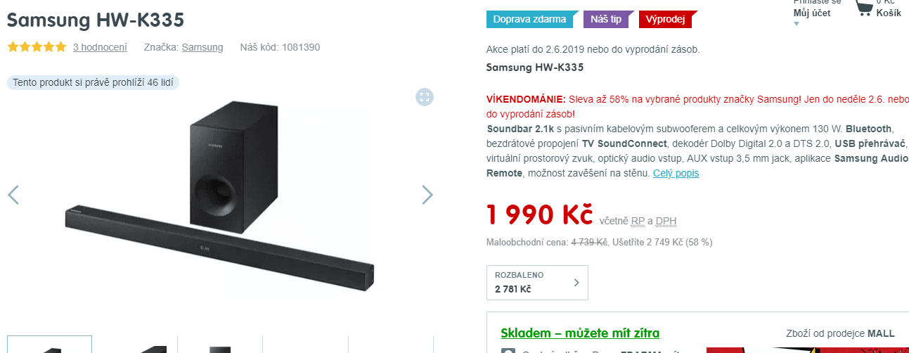 Soundbar Samsung 2.1, subwoofer, 130W