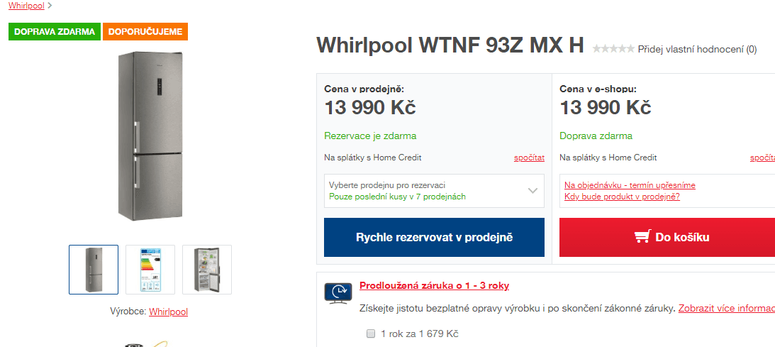 Lednice Whirlpool, A+++, no frost, 200cm