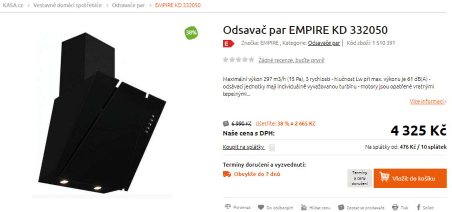 Konínová nástěnná digestoř Empire, 297