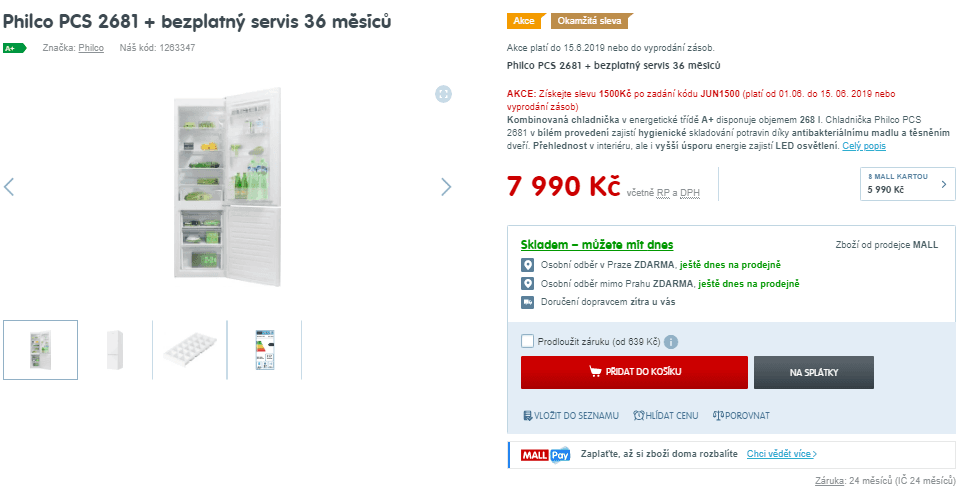 Komb. chladnička Philco, A+, 268l, 170cm