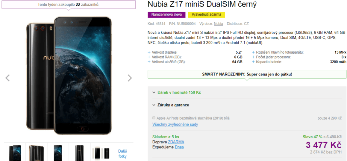Nubia, 8x 1,95GHz, 6GB RAM, 5,2", NFC, LTE