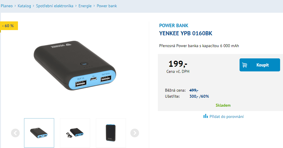 Powerbanka Yenkee 6000 mAh