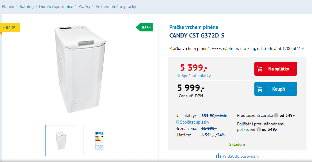 Pračka vrchem plněná Candy, A+++, 7 kg