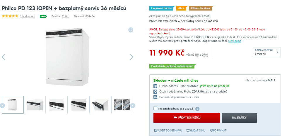 Myčka Philco, A+++, 12 sad,  Aqua stop