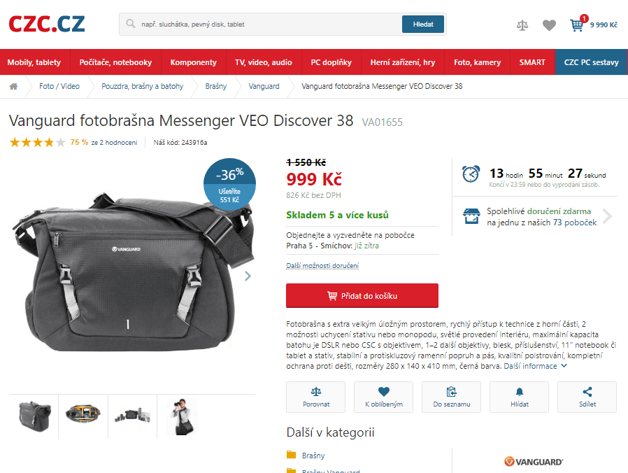Fotobrašna Vanguard  Messenger VEO 38