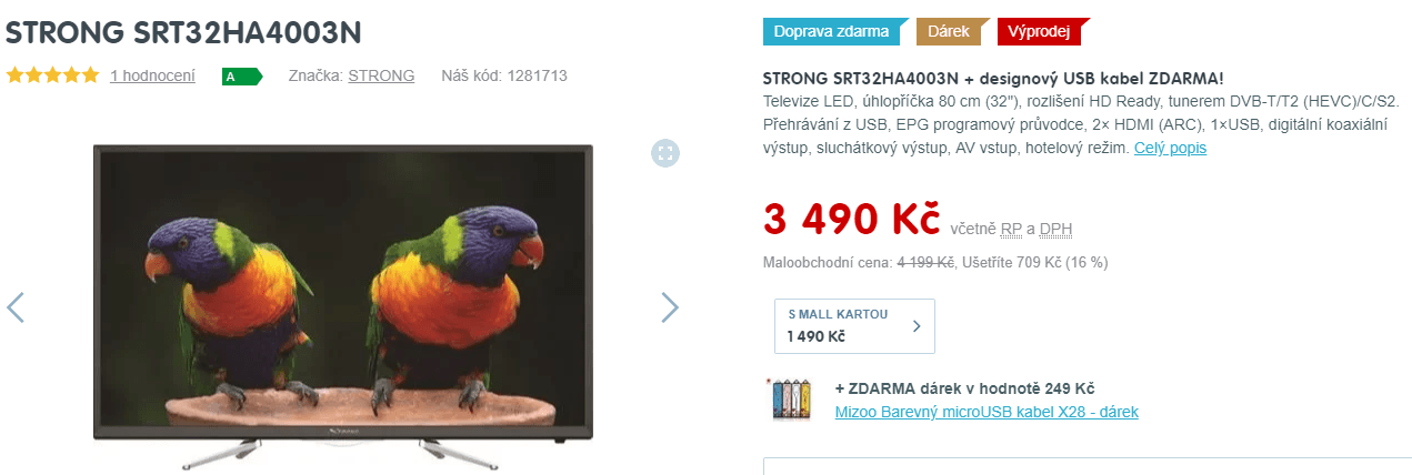 LED HD ready TV, 80 cm, T2, Strong
