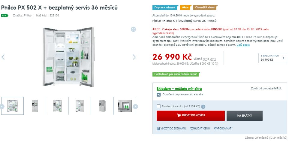 Americká lednice Philco, A++, 490 l