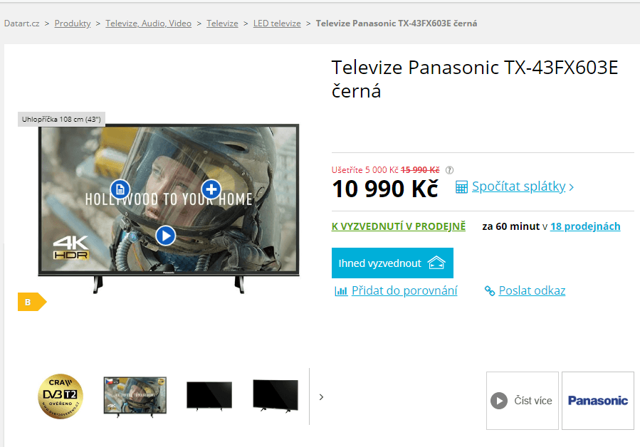 Ultra HD Smart TV, HDR, 109cm, Panasonic
