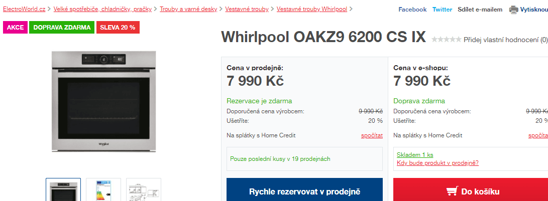 Vestavná trouba Whirlpool, gril, A+, samočištění